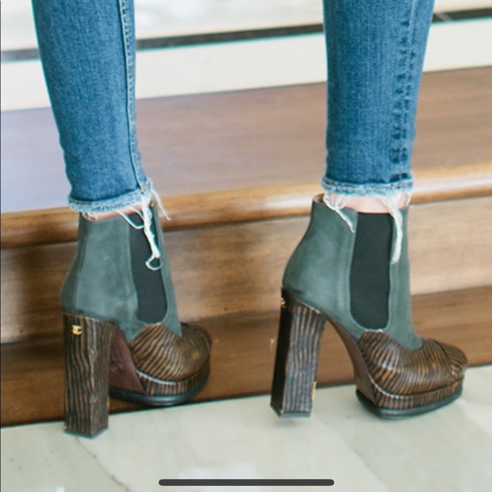 Chanel Green Booties Boots Limited Edition 39